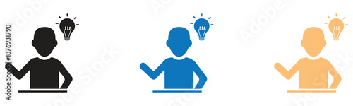 Human figure with a glowing light bulb representing a brilliant new idea or inspiration