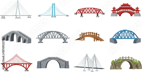 Various bridge types and in different colors and bridges bridge suspension bridges
