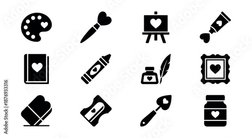 Heart-themed artistic icons set