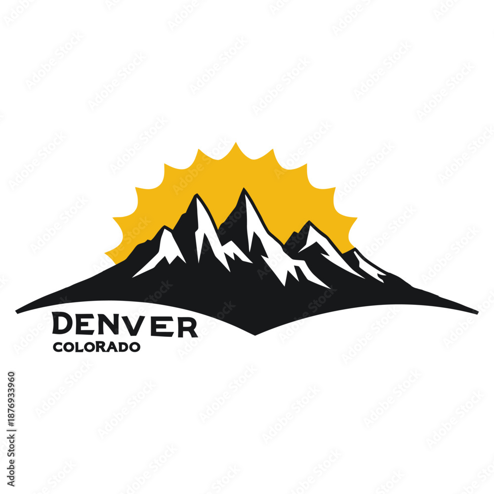 Obraz premium Denver Colorado skyline vector illustration featuring cityscape with Rocky Mountains and ski slopes, ideal for travel design, tourism graphics, posters, maps, and outdoor adventure projects.