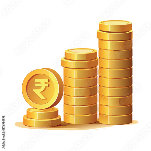 Golden coins stacked in increasing height with an upward arrow, representing financial growth