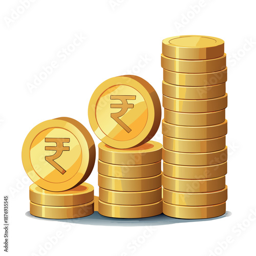 Golden coins stacked in increasing height with an upward arrow, representing financial growth