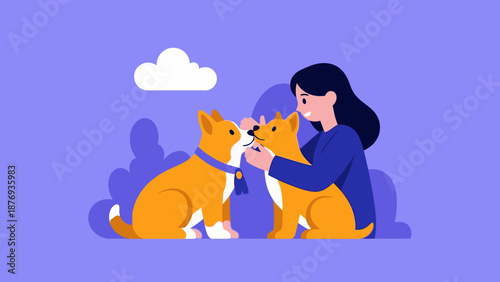 Woman Playing with Two Orange Cats.