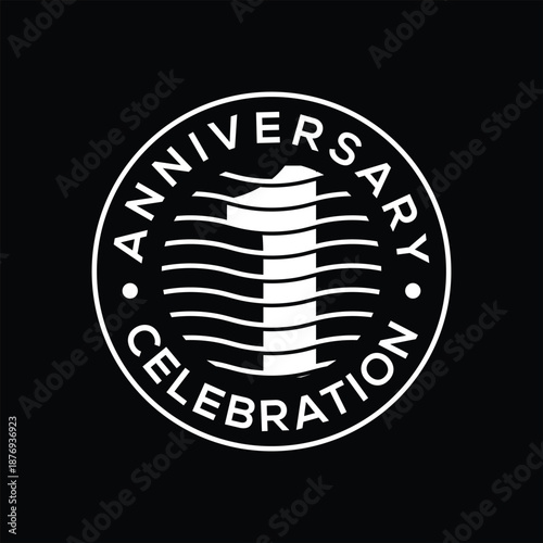 anniversary circle number 1 logo design template. sea waves abstract number design vector icon concept