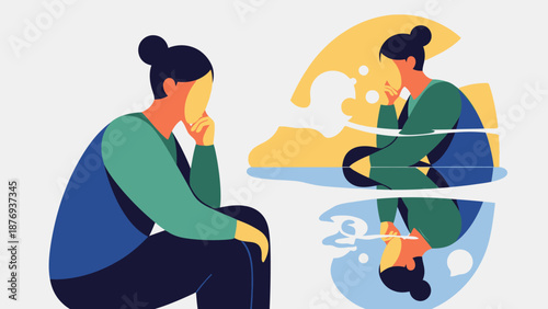 Woman Sitting in Deep Thought Reflection.