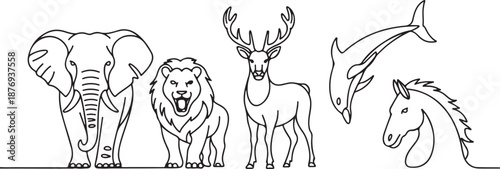 This set of vector outlines captures the essence of different animal species using clean, hand-drawn lines.