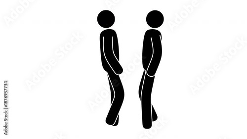 Two stickman characters hugging and patting each other on the back as a friendly supportive gesture. Seamless loop animation with alpha channel