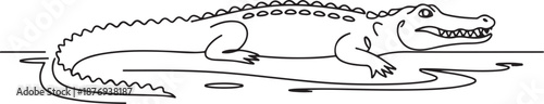 This simple vector outline features an alligator or crocodile in its natural habitat of water and reeds.
