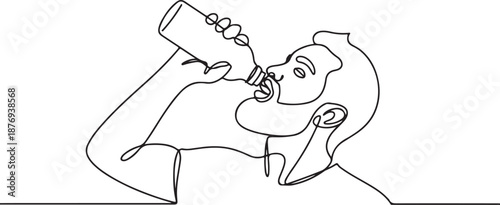 An elegant, hand-drawn outline of a male figure taking a drink.