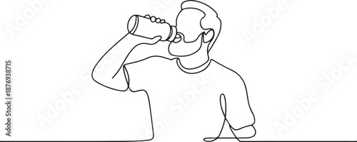 This simple vector sketch depicts a person quenching their thirst by drinking from a bottle. 