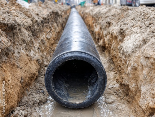 Wallpaper Mural Construction workers installing pipelines at sunrise Torontodigital.ca