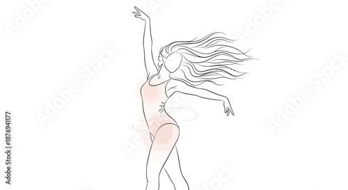 Woman Dancing with Flowing Hair and Arms.