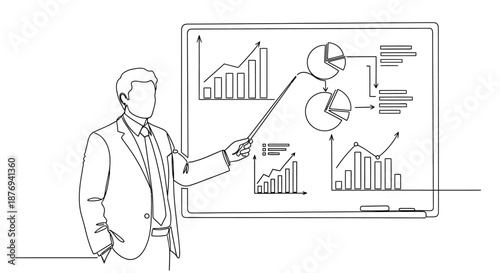 Businessman presenting data on digital screen.