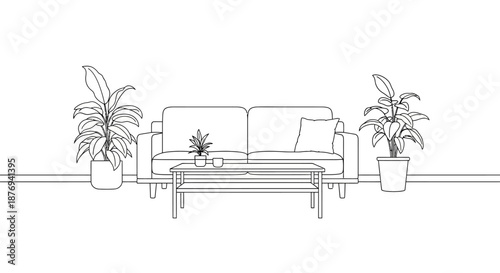 Simple Line Drawing of Modern Sofa.