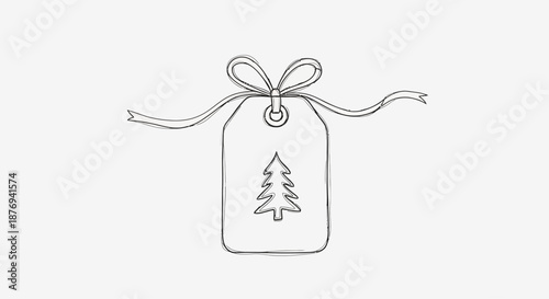 Simple Christmas Tree Gift Tag Illustration.