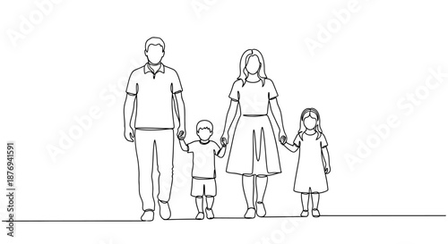 Family of four holding hands together illustration.