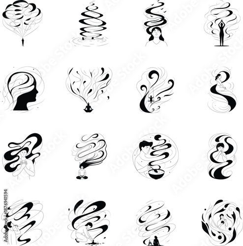 Set of Calmness Doodle Style Illustrations 