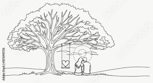 Couple Sitting Near Tree with Swing.