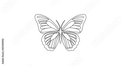 Simple Black Line Drawing of Butterfly.