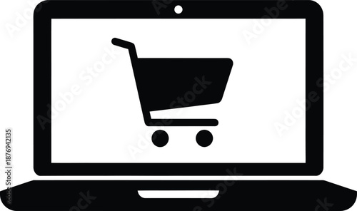 Online shopping cart on laptop screen