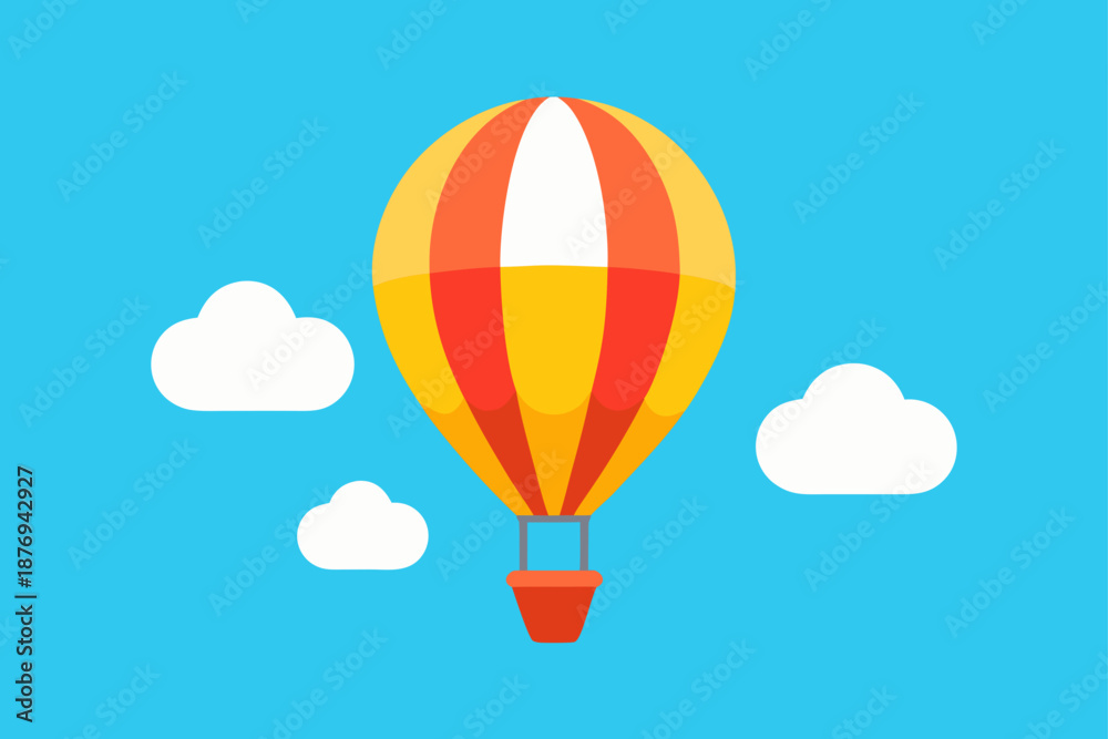 Fototapeta premium Colorful Hot Air Balloon Floating Above Simple White Clouds Vector