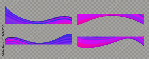 Purple wavy borders set. Gradient fluid curves, wave separator footers for web header, ads, and social media. Editable vector illustration.
