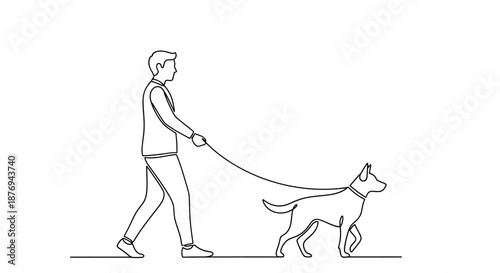 Man Walking Dog on Leash Outdoors.