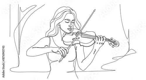 Woman Playing Violin Music Instrument.