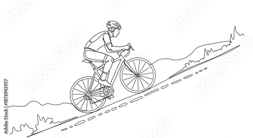Cyclist Riding Bicycle on Steep Slope.