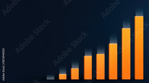 Modern abstract graph or chart with ascending orange bars on dark background representing growth, progress, and success in business and finance sectors