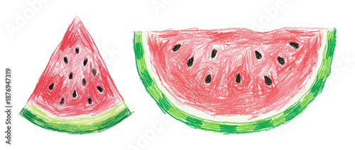 Hand-drawn crayon watermelon slices with textured crayon effect