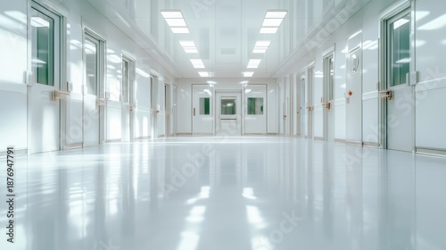 Wallpaper Mural A pristine corridor in a modern hospital setting, showcasing clean lines and bright lighting that creates a calm atmosphere conducive to health and care. Torontodigital.ca