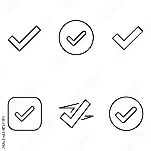 Checkmark Icons: A collection of various checkmark icons in different shapes and styles, perfect for design and digital interface needs. 