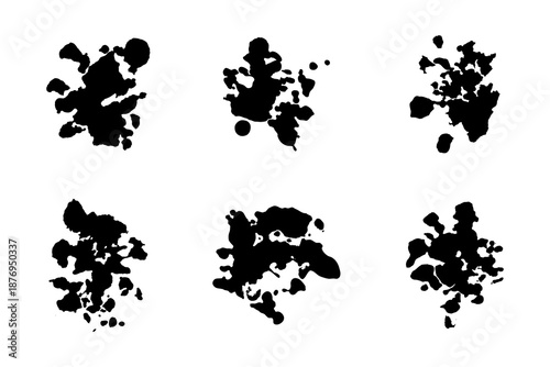 Black paint brush strokes collection isolated on white background. Set of black decorative splashes.  Art decorations. Paint spots. Design elements. Vector illustration.