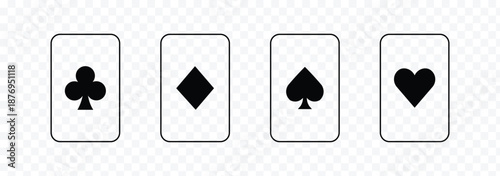 Playing card suits set with spades diamonds clubs hearts, traditional deck of poker cards. Four sets of playing cards spanning across Black Jack Symbol. Card Suit Silhouette Icon. Casino Game flat 