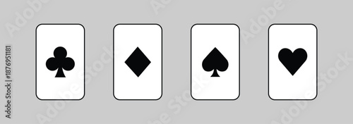 Playing card suits set with spades diamonds clubs hearts, traditional deck of poker cards. Four sets of playing cards spanning across Black Jack Symbol. Card Suit Silhouette Icon. Casino Game flat 