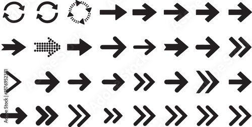 Collection of various black arrow icons and symbols including circular arrows dotted arrows and double headed arrows