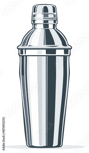 Silver cocktail shaker illustration, bartending design element isolated on white background.