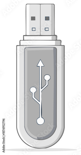 Vector illustration of a portable USB flash drive for data storage and information transfer.