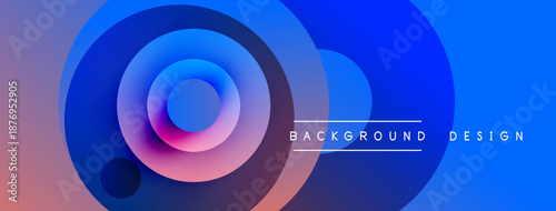 Abstract circles overlap, creating vibrant gradient effect. Blue, pink, purple hues dominate composition. Text reads background design.