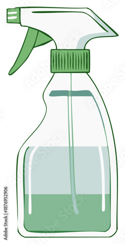 Illustration of a Green and Clear Spray Bottle with Cleaning Solution