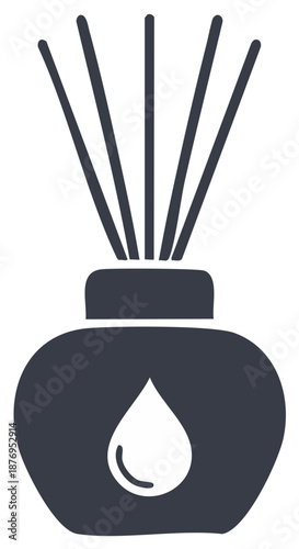 Aromatherapy reed diffuser icon with essential oil drop symbol for home fragrance