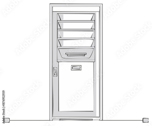 Sketch of Front Door with Louvre Window above and Letter Box in the Middle