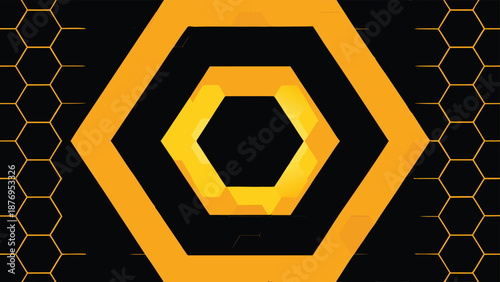 Futuristic Honeycomb Hexagon Tunnel with Glowing Orange Light and Black Background vector illustration