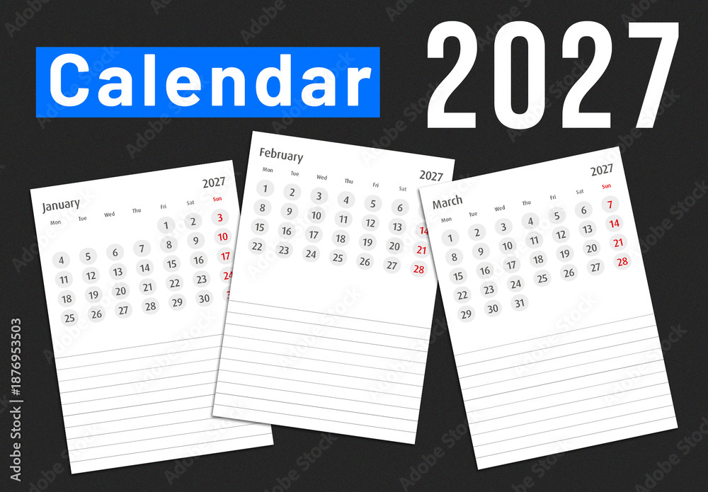 Calendar for 2027 design layout template Stock Template | Adobe Stock