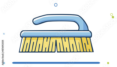 Cartoon illustration of a scrubbing brush with a blue handle