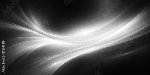 Abstract black and white digital art featuring a motion blur wave pattern and energy lines over a dark textured backdrop for a light glow wallpaper design