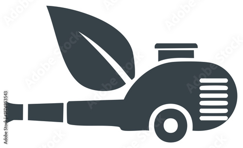 Illustration of electric leaf blower with green leaf for lawn care and eco friendly garden equipment