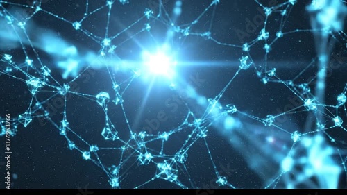 Abstract glowing network of geometric shapes in deep space