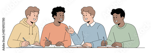 Four students studying together at a table